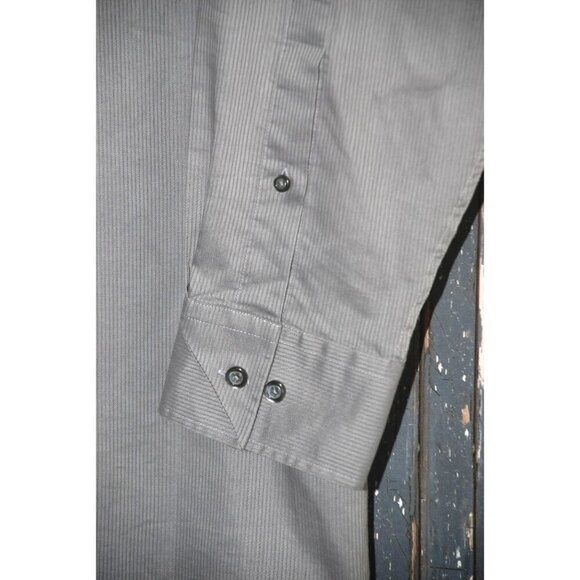 Kenneth Cole Gray Micro Striped Dress Shirt Size XL 17 32-33 Slim Fit Career - Picture 4 of 8